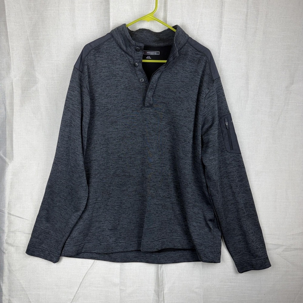 Greg Norman Pullover Mens XL‎ Gray Henley Raglan Long Sleeve Golf Shirt Pocket